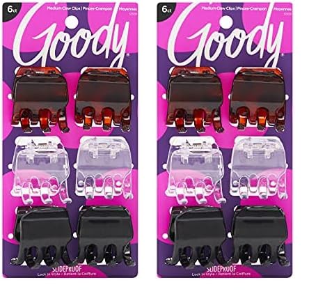 Goody Classic Claw Hair Clips - 6-Count, Clear, Brown and Black - 1/2 Claw Will Gently Keep Hair Secured In Place with a Long Lasting Hold, color may vary (Pack of 2)