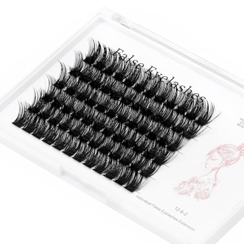 Bodermincer 72pcs Wide Cluster 3D Effect Glue Bonded Mink Super Cluster Eyelash Home Eyelash Extension Eyelashes D Curl Individual Lashes Makeup (12mm)