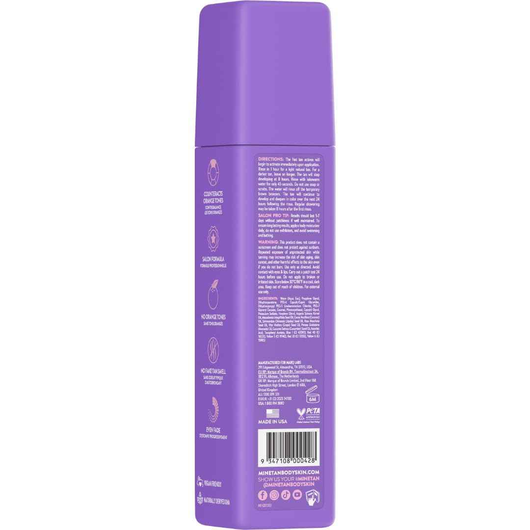 Minetan Violet Self Tanning Foam | Color Base Tan Collection - Rich Dark Brown Bronze Glow, 1 Hour Instant Express, Face & Body Fake Sunless Tanner Mousse, For All Skintones, 6.7 Fl Oz