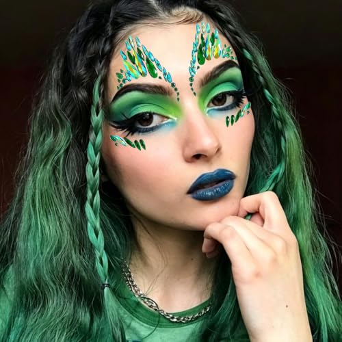 Green Face Gems Rhinestone Stickers - Self-Adhesive Costume Jewelry