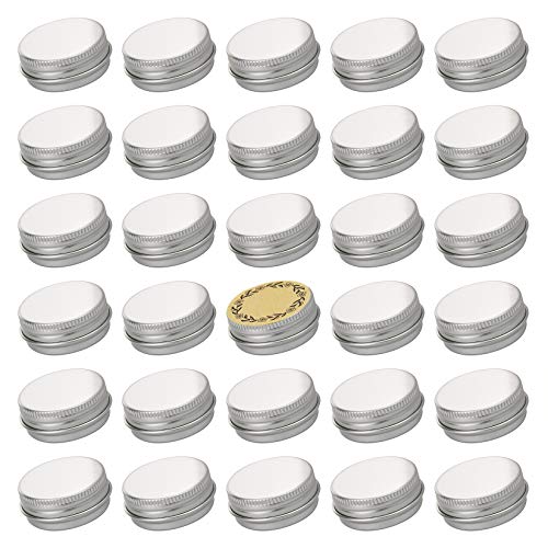 0.5 oz Silver Screw Top Aluminum Tins with Labels, 32 Pack
