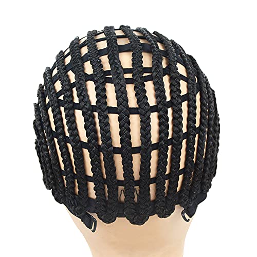 YANTAISIYU 1Pc Black Wig Cap Braided Cap Crochet Wig Cap Adjustable Elastic Band and Hair Clips Weaving Wig Caps for Wig Making