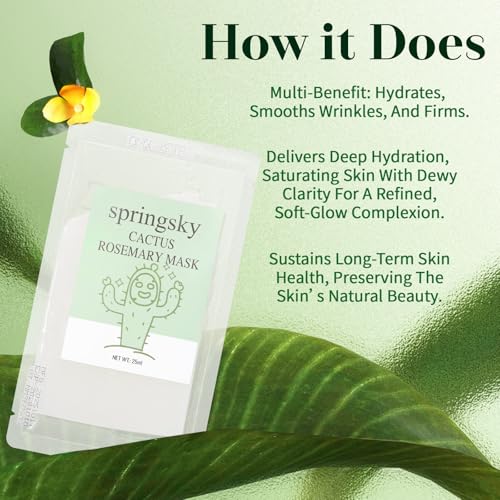 Cactus Sheet Mask,8-Pack Korean Skincare Face Mask,Deep Hydrating & Moisturizing Skincare for Dry & Sensitive Skin,Soothes Skin,Instant Calm & Glow,Korean Beauty