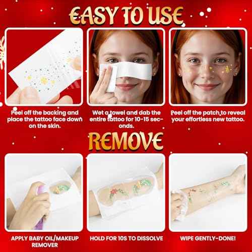 EMOME Christmas Decorations, Christmas Glitter Faux Freckles Face Tattoos with Red Green White Face Gems, Christmas Face Paint Makeup Kit for Women, Kids, Party Favors, Xmas Stocking Stuffers