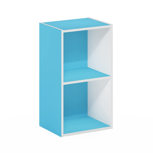 Furinno Luder Bookcase / Book / Storage, 2-Tier Cube, Light Blue/White