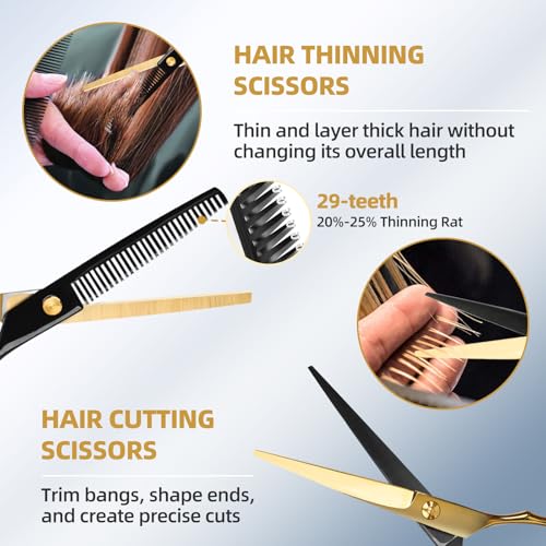 Ethyxe 2-Piece Black & Gold Professional Hair Cutting Scissors Set - 6.5 Inch