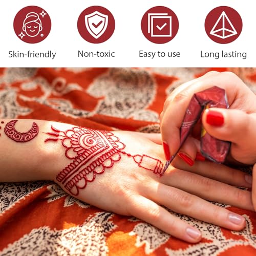 Cherry Red Temporary Tattoo Cones Kit – 7 Pcs, Natural Henna Paste