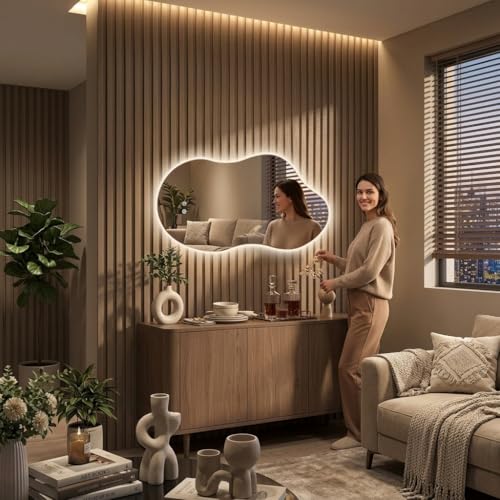 Cloud-Shaped LED Backlit Mirror 40x24 Inch - Dimmable, Anti-Fog