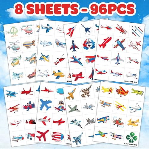 96 Piece Airplane Temporary Tattoos Pre-Cut Party Favors