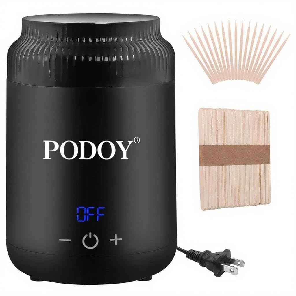 Podoy Mini Wax Pot Warmer for Hair Removal, Small Portable Travel Wax Melt Heater Machine Digital Display for SPA Salon Brow Body Nose Upper Lip Hair Waxing with 100 Waxing Sticks