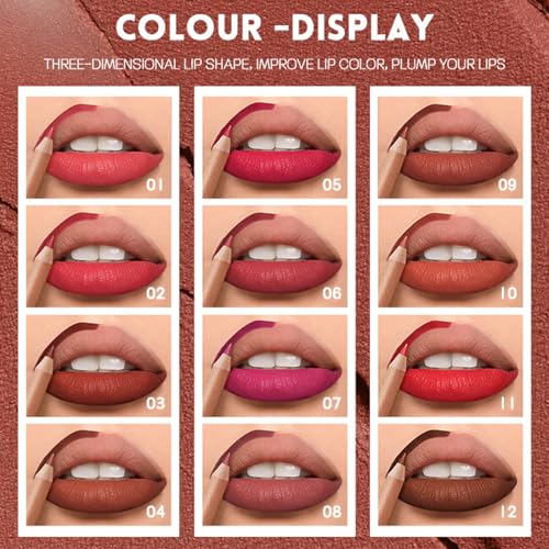 12-Piece Matte Lip Liner Set - Waterproof, Long Lasting