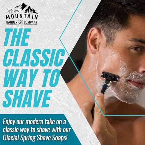 Shaving Soap Pucks for Men - 3 Pack - Traditional Wet Shave Glycerin-Based Shave Soap Bars - Made in USA For Use with Shaving Brush and Bowl - Glacial Spring Scent by Rocky Mountain Barber Company
