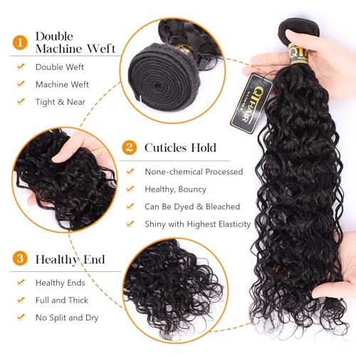 QTHAIR Water Wave Human Hair Bundles (Natural Black,20") Burmese Curly Bundles 16A 100% Unprocessed Brazilian Virgin Human Hair Weave Wet and Wavy Bundles
