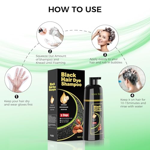 BELEZALIB Black Hair Dye Shampoo for Gray Coverage, 3-in-1