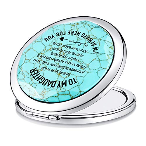Daughter Gifts from Mom and Dad,Sweet Birthday Gift for Daughter Teen Girls Keepsake,Unique Engraved Natural Turquoise Compact Mirror