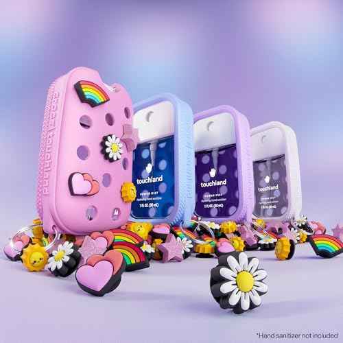 Touchland x Crocs Limited Edition Mist Case 1 Fl. OZ., Stylish Hand Sanitizer Spray Accessory, with 5 Jibbitz Charms and Keyring, Sugarpop Pink Color