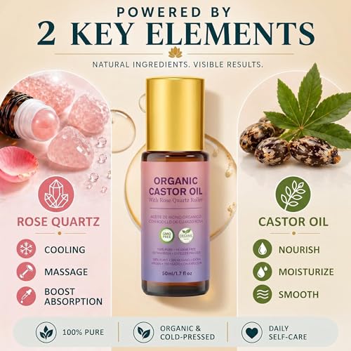Organic Castor Oil Roll-On with Rose Quartz Roller - 1.7 fl oz