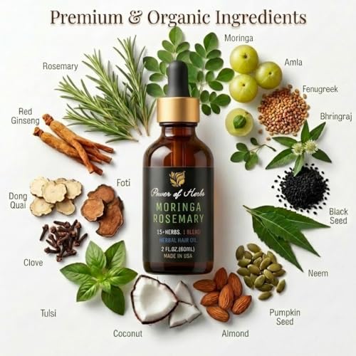 Moringa Rosemary Hair Oil with Amla & Bhringaraj - 15+ Herbal Blend for Hair Growth