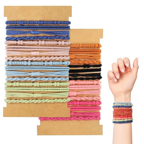 32Pcs Boho Bracelet Hair Ties, No Damage Elastic Bracelets, Brownsoft Hair Ties Accessories for Girls and Women Cute Bands for Thick or Thin Hair