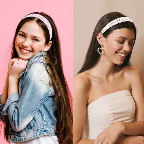 Wecoe 12pcs Headbands for Women Girls Summer Flower Floral Plain Checked Plaid Printed Headbands Hairbands Diy Costume Hair Accessories Women Girls Diademas Coreanas Para Mujer Gifts