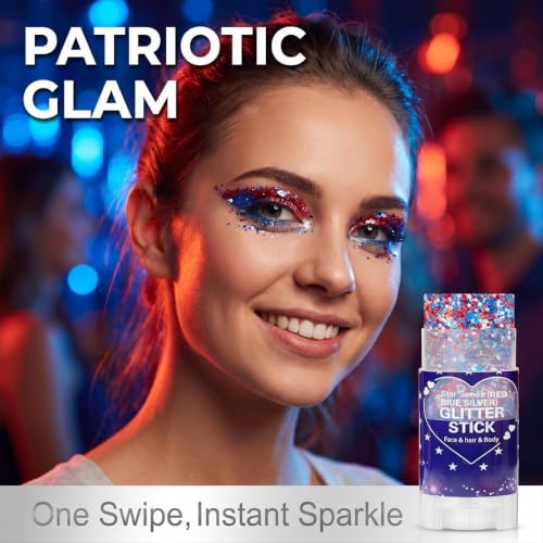 Red, White & Blue Glitter Sticks - 4th of July Face & Body Makeup (2-Pack)