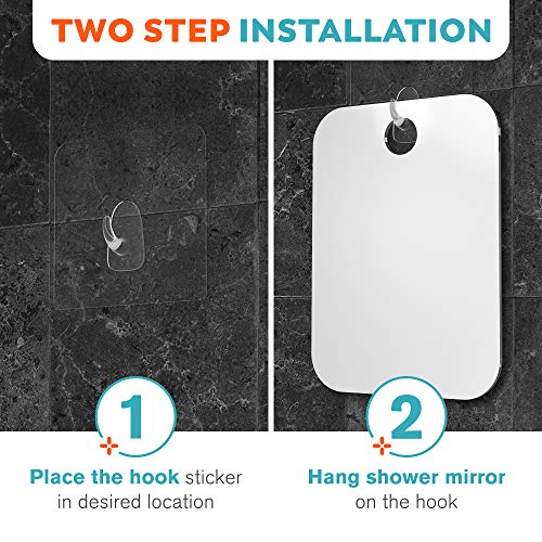 Fogless Shower Mirror with Razor Hook - No Drill Mount