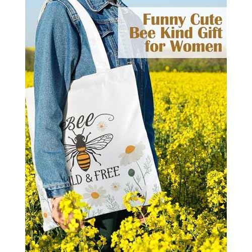3 Pcs Bee Themed Gifts for Women Funny Honeybee Canvas Tote Bag with Zipper Makeup Bag and Socks Bee day Holiday Birthday Gifts for Mother Teachers Employee Beekeepers Lovers