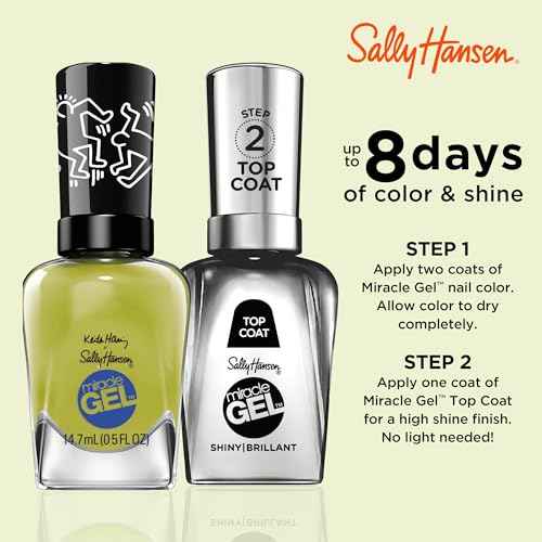 Sally Hansen Miracle Gel Keith Haring Salon Quality Nail Polish | Gel-Like Formula, Two-Step System, No UV Light Needed, Long Lasting | Opaque, Glossy | 920 Go Figures | Bright Olive Green Nail Polish