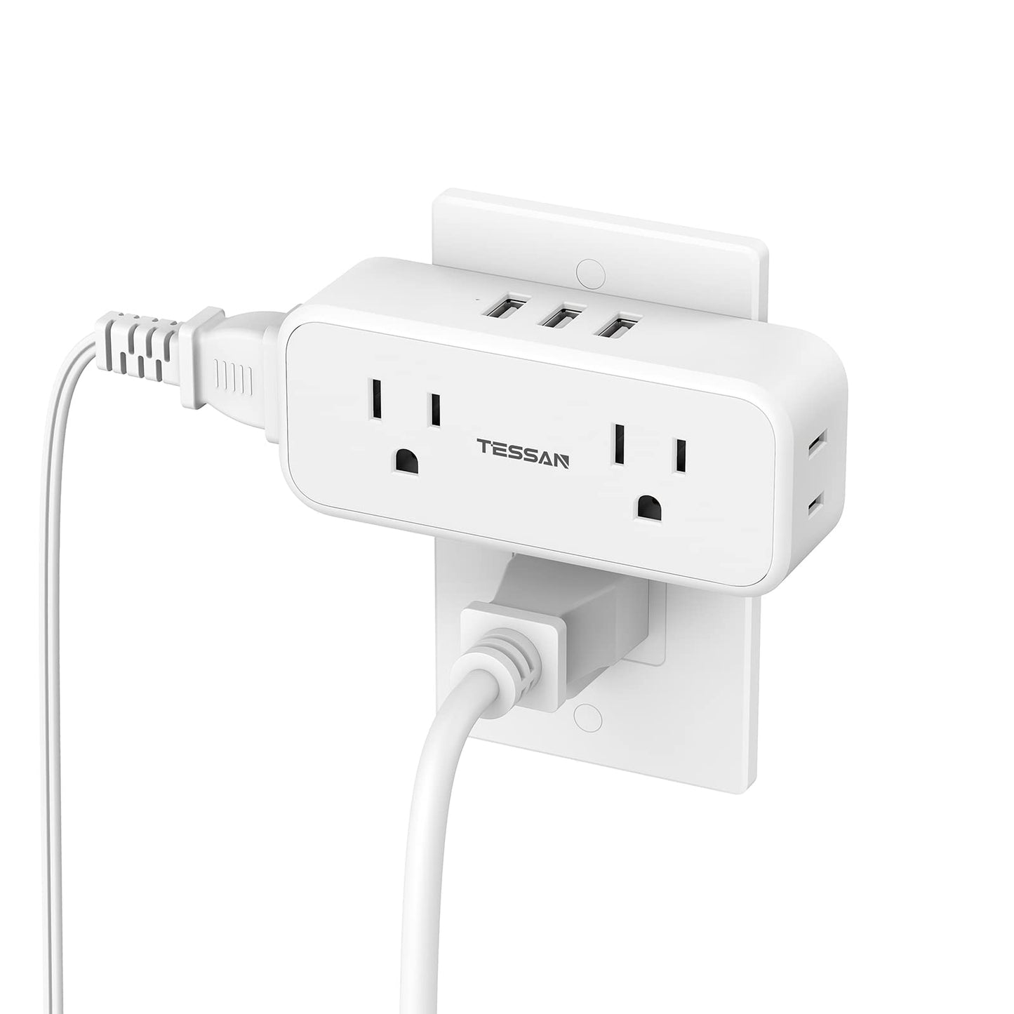 Multi Plug Outlet Splitter with USB, TESSAN 4 Electrical Multiple Outlet Extender with 3 USB Ports, Mini Double Plug Expander Surge Protector for Home, Office, Kitchen, Dorm Essentials, White