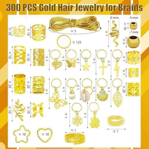 300 Gold Hair Jewelry Cuffs for Braids, Locs & Dreads