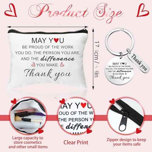 Talltalk 24 Pcs Thank You Gifts for Women Inspirational Employee Staff Appreciation Gifts Cosmetic Bags with Keychains Set Thank You Keyrings Sets for Coworkers Women Nurse Teacher