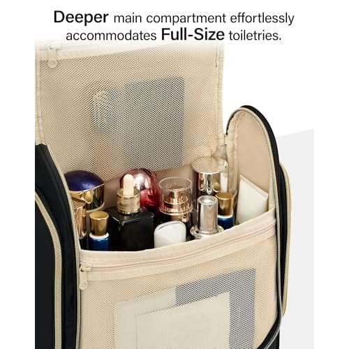 Hanke Hanging Travel Toiletry Bag for Men and Women, Water-Resistant Toiletries Bag Makeup Organizer with Hook, Cosmetic Bag for Bathroom & Travel Essentials Accessories, Black