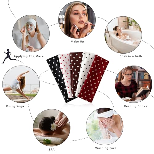 Polka Dot Headbands for Women - 5 Pack Elastic Sports Hairbands