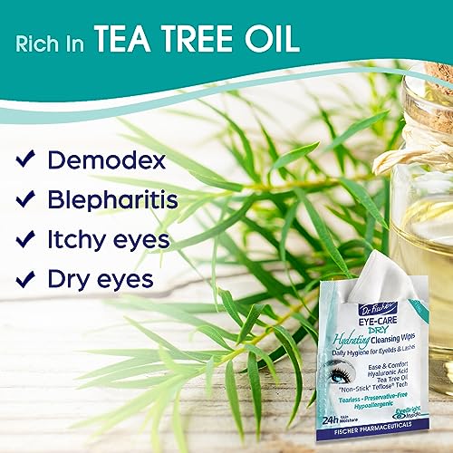 Dr. Fischer Tea Tree Eyelid Wipes: Hypoallergenic Eye Wipes for Dry, Red, Allergy Eyes. Long-Lasting Relief for Computer Vision & Tired Eyes. Effective Makeup Remover for Sensitive Skin.