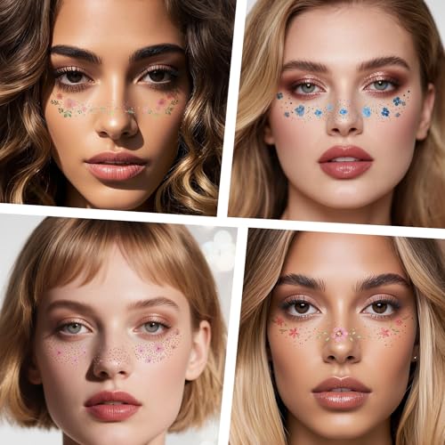 Spring Flowers Face Tattoos - Waterproof Glitter Freckles Stickers