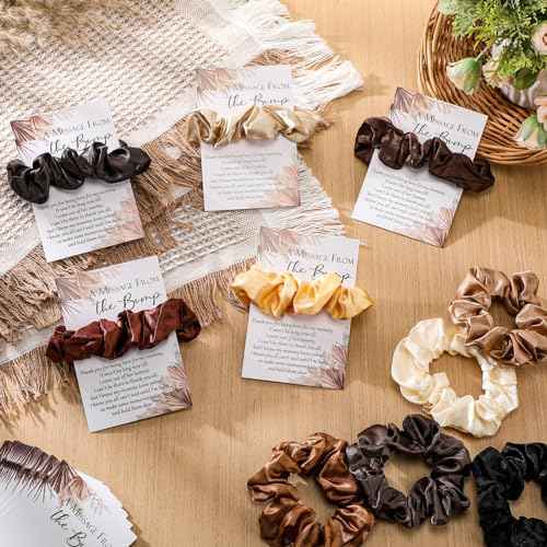 Yinkin 50 Sets Boho Baby Shower Favor for Guests Baby Shower Hair Ties Favors 50 Brown Scrunchies 50 a Message from The Bump Thank You Cards Boho Scrunchies Party Favor for Guest Gender Reveal