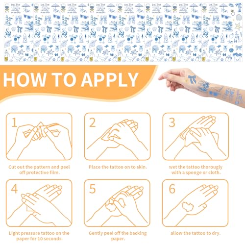 Last Toast on the Coast Temporary Tattoos - 200+ Blue Bachelorette Party Decorations Supplies, Bridal Shower Party Favors Fake Tattoo for Bride (8 sheets)