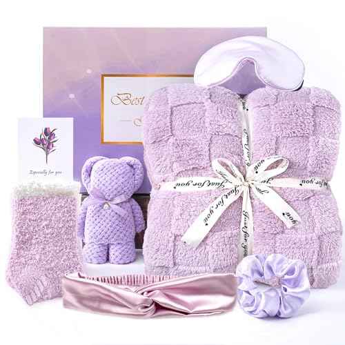 Birthday Gifts for Women Get Well Soon Gifts for Women Hug in a Box Friendship Mothers Day Thank You Gifts Baskets Sister Friend Female Mom Wife Her Girlfriend Coworker Bestie (Purple)