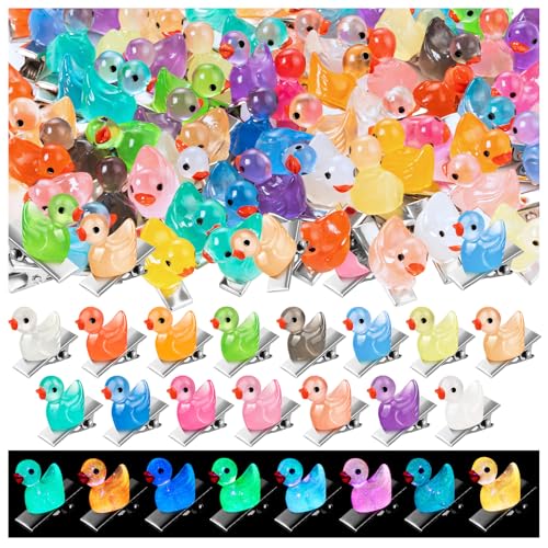 42Pcs Sprouts Rave, Cute Mini Glow Resin Duck Clips for Hair, Festival Accessories for Girls Party Supplies