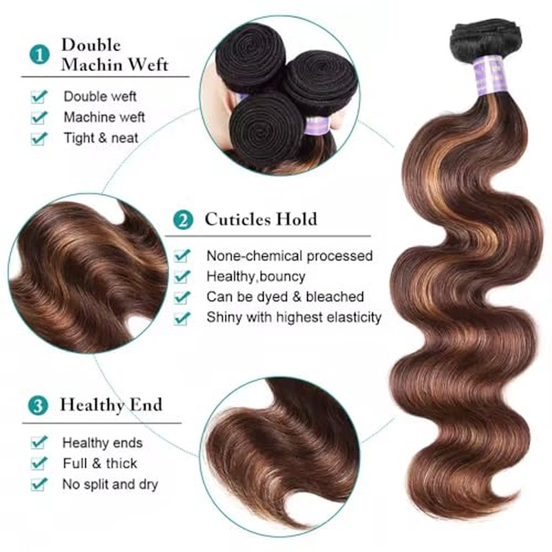 30 Inch P4/30 Body Wave Human Hair Bundle - Virgin Brown