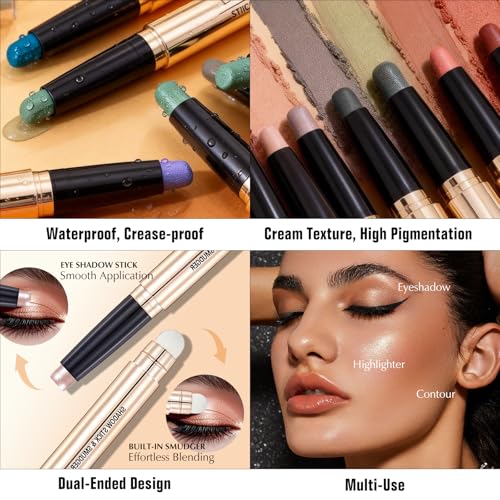 Wugbc Dark Green Shimmer Eyeshadow Stick B11 Dual-Ended Makeup Primer & Smudger