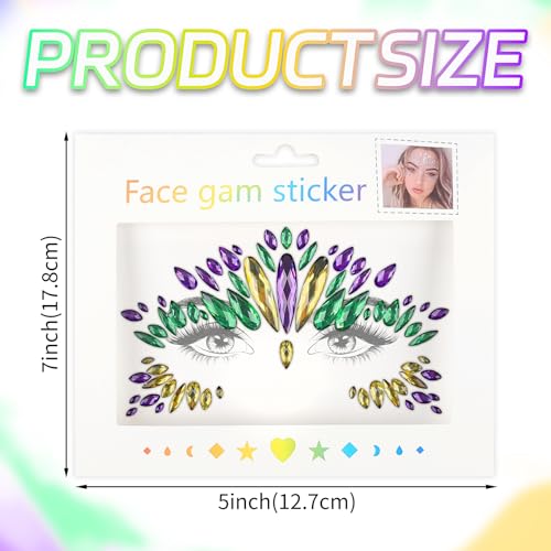 Mardi Gras Face Gem Stickers – Self-Adhesive Glitter Jewels, 2 Sheets