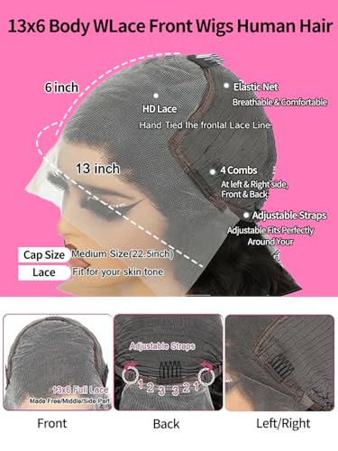Fongly 13x6 HD Lace Front Wigs Human Hair Body Wave 16 Inch Wig