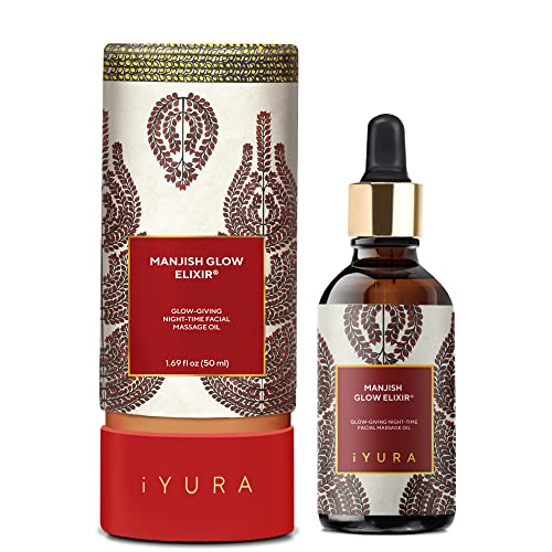 iYURA Manjish Glow Elixir - Traditional Glow-Boosting Face Moisturizer for an Instant Dewy Glow & Clear-looking skin ? Lightweight, 100% Natural Nighttime Face Oil, 1.69 fl oz