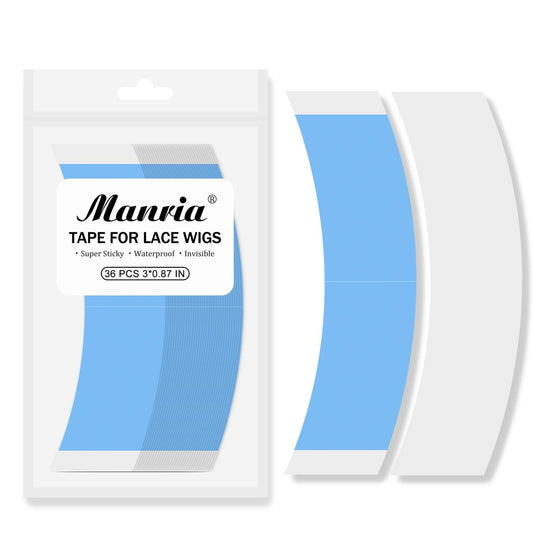 Manria Lace Front Wig Tape Double Sided Wig Tape for Lace Wigs 36 PCS Strong Hold Adhesive Tape Waterproof Lace Tape for Wigs Toupee Hairpiece #Blue 36PCS