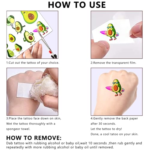12 Sheets Avocado Temporary Tattoos Stickers Avocado Birthday Party Supplies Decorations Cute Fruit Face Fake Tattoos Party Favors Goodie Bag Fillers Party Gifts Games School Classroom Rewards