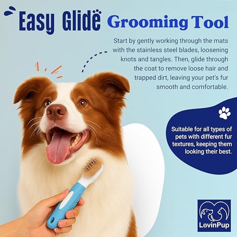 Professional Dematting Comb for Dogs & Cats - Stainless Steel Grooming Tool