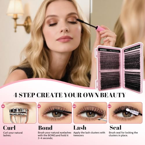 Lash Clusters Kit 800pcs Wispy Eyelash Clusters D Curl Natural Lashes Clusters DIY Lash Extension Kit Individual Lashes Cluster (30D&40D&50D&60D£¬8-17mm)