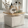 2-Tier Facial Towel Holder with Bamboo Lid & Makeup Organizer