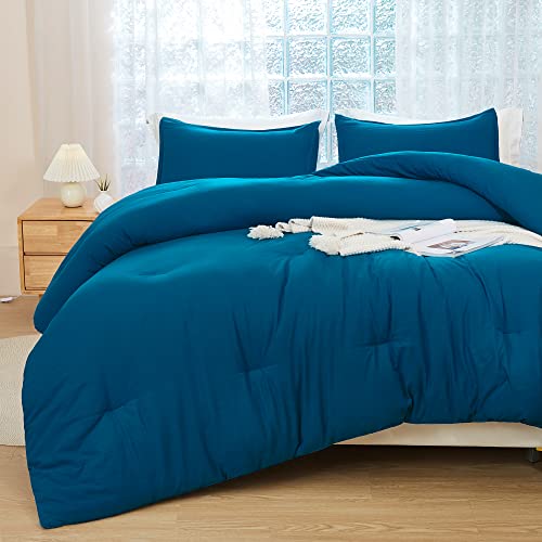 Litanika Teal Twin/Twin XL Comforter Set, 2 Pieces Turquoise Lightweight Solid Bedding Comforter Set, All Season Fluffy Bed Set (66x90In Comforter & 1 Pillowcase)